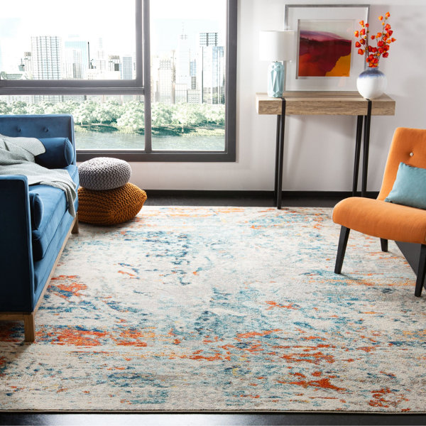Langley Street Felty Abstract Area Rug in Cream/Orange/Blue & Reviews Wayfair